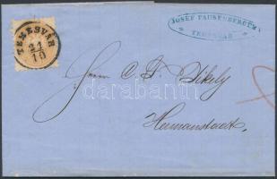 1865 15kr levélen "TEMESVÁR" - "HERMANNSTADT"