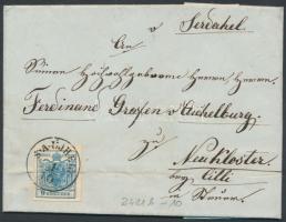 1856 9kr (regiszterhajtással) levélen "S.A.ÚJHELY" - "PESTH" - "CILLI"...