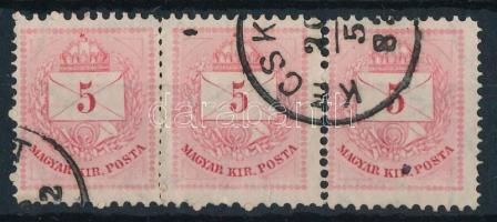 1881 5kr ragasztott hármascsík