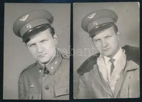 Magyar Néphadsereg, repülős tiszt portréi, 2 db fotó, az egyik hátoldalán autográf sorokkal, 9,5x6,5 cm