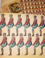 cca 1920 17 db klf sorminta, csomagolóanyag, trafikárú kifestő figurasor íveken 20x30 cm