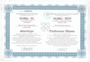 1991. Budapest "Középületépítő Részvénytársaság" névre szóló részvénye 10.000Ft értékben T:VF, kis szakadás