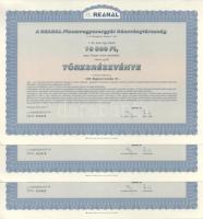 2000. Budapest "Reanal Finomvegyszergyár Részvénytársaság" névre szóló törzsrészvénye 10.000Ft-ról (3x) sorszámkövetők "003678-003680", szelvényekkel T:AU, sarokhajlás