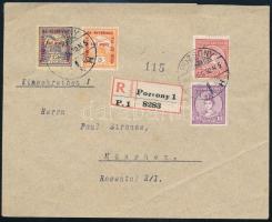 1916 Ajánlott levél Hadisegély és Koronázás bélyegekkel, "POZSONY" - "MÜNCHEN"