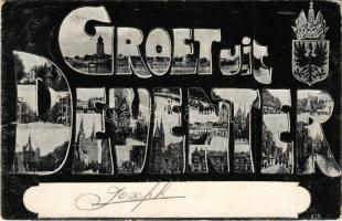 1904 Deventer, Groet uit... / greetings montage with coat of arms (tear)