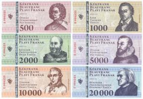 2010. Sopron 500 Kékfrank + 1000 Kékfrank + 2000 Kékfrank + 5000 Kékfrank + 10.000 Kékfrank + 20.000 Kékfrank, mind azonos "000323" sorszámmal, de eltérő sorozatjellel, teljes sor! A 485-ös gyorsárverés 30356-os tételének sorszámkövető darabjai. T:UNC Hungary 2010. 500 Kékfrank + 1000 Kékfrank + 2000 Kékfrank + 5000 Kékfrank + 10.000 Kékfrank + 20.000 Kékfrank all with the same "000323" serial numbers but different prefixes. Consecutive serials to the lot Nr. 30356 from the 485th Auction. C:UNC