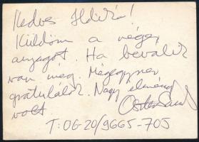 Oszter Sándor (1948-2021) Kossuth- és Jászai Mari-díjas színész autográf aláírása és sorai Kaszás Ildikó (1941-2024) balett-táncos, koreográfus részére, őt ábrázoló kép hátoldalán, 14x10 cm