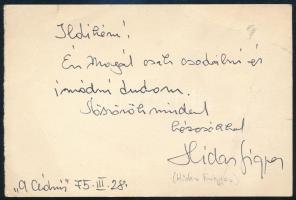 1975 Hidas Frigyes (1928-2007) zeneszerző, a Fővárosi Operettszínház zenei igazgatója autográf aláírása és sorai Kaszás Ildikó (1941-2024) balett-táncos, koreográfus részére