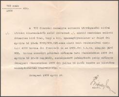 1909 Bp., Fleischer Kornél büntetőbíró kinevezése Zsitvay Ferenc aláírásával