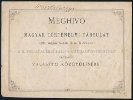 1874 A Magyar Történelmi Társulat meghívója választó közgyűlésre
