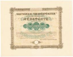 1910. Nagyvárad "Nagyváradi Takarékpénztár Részvénytársaság" kitöltetlen részvénye 4000K-ról, szárazpecséttel T:AU Hungary / Nagyvárad (Oradea) 1910. "Nagyváradi Takarékpénztár Részvénytársaság" unused share about 4000 Korona, with embossed stamp C:AU