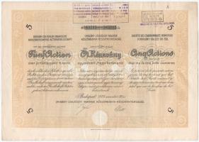 1923. Budapest "Urikány-Zsilvölgyi Magyar Kőszénbánya-Részvénytársaság" öt részvénye egyben, összesen 25.000K-ról szelvényekkel, szárazpecséttel, felülbélyegzésekkel, "165711-165715" T:F