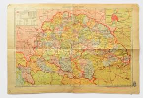 cca 1927 Magyarország politikai térképe, / MO vízrajza tervezte: Czakó István, 1 : 2.300.000, Magyar Földrajzi Intézet Rt., sérült, viseltes állapotban, 46x30,5 cm