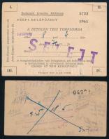 1959, 1961 Budapesti Izraelita Hitközség 2 db belépőjegy