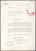 1981 Bp., Aczél György (1917-1991) kommunista kultúrpolitikus hozzájáruló aláírása Schulteisz Emil által küldött és aláírt levélen