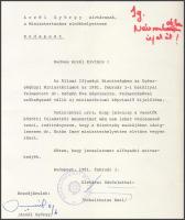 1981 Bp., Aczél György (1917-1991) kommunista kultúrpolitikus hozzájáruló aláírása Schulteisz Emil á...