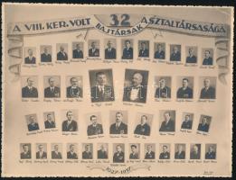 1937 a VIII. ker. volt 32 bajtársak asztaltársassága tabló fénykép. 24x16 cm