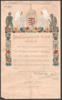 1939 Ezredparancsnoki dicsérő elismerés Mátyás király 5. honvéd gyalogezred parancsnokság. Kézzel festett oklevél