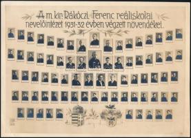 1932 A m. kir. Rákóczi Ferenc reáliskolai nevelőintézet 1931-32 évben végzett növendékei tablófotó 29x21 cm