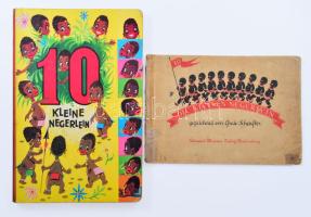 2 db német nyelvű "Tíz kicsi néger" mesekönyv: 10 kleine Negerlein.; Die kleinen Negerlein. Gezeichnet von Grete Scheufler. Kissé viseltes állapotban.