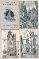35 db RÉGI megíratlan művészi francia város képeslap, A. Robida szignóval / 35 pre-1945 unused French town art postcards, signed by A. Robida