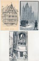 35 db RÉGI megíratlan művészi francia város képeslap, A. Robida szignóval / 35 pre-1945 unused Frenc...