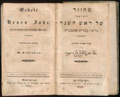 Gebete am Neuen Jahr, in hebräischer und deutscher Sprahe. Geordnet und übersetzt von W[olf] Heidenheim. Rödelheim, 1841, J. Lehrberger und Comp., 196+(24) p. Héber és német nyelven. Korabeli félbőr-kötésben, viseltes, a könyvtesttől részben elváló borítóval, foltos lapokkal, egy lapon kisebb lapszéli sérüléssel.