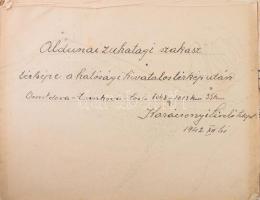 1942 ,,Aldunai zuhatagi szakasz térképe a hatósági hivatalos térkép után. Ómoldova-Drenkova-Cosla 1048 - 1013 km 35 km. Karácsonyi László hkpt. 1942 XII hó." Kihajtható, kézzel rajzolt térkép az Al-Duna szakaszáról, jelmagyarázattal, 16x225 cm