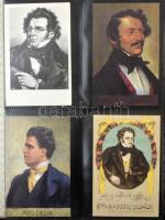 ZENESZERZŐK - Kb. 80 db RÉGI és MODERN motívum képeslap albumban / COMPOSERS, MUSIC - Cca. 80 pre-19...