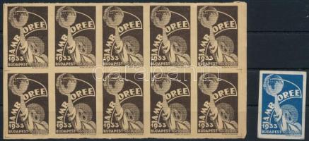 1933 Jamboree kék levélzáró + barna levélzáró tízestömb