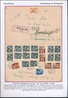 1944 20 bélyeges, összesen 1P értékű ajánlott levél Vágsellyéről december 23-án feladva, amikor Budapest már ostrom alatt volt. Emiatt a levelet nem tudták kézbesíteni, azt tárolták, majd 1945. július 4-én kézbesítették. Kiállítási lapon feldolgozva, nagy kortörténeti ritkaság. / Registered cover from "VÁGSELLYE" with 20 stampt to Budapest but Budapest was already under siege. For this reason, the letter could not be delivered, it was stored and then delivered on 4 July 1945.