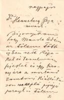 [Kézirat] Feszty Árpád (1856-1914) festőművész autográf levele dr. Henneberg Géza zombori városi ügyésznek (1912). Kelt: Budapest, 1912. október 12. Egyetlen levél, félbehajtva, két oldalán 18 beírt sorral. Oldalméret: 175x110 mm. Feszty Árpád (1856-1914) festőművész, a Feszty-körkép alkotója, a magyar historizmus megkerülhetetlen alakja, illetve kisebb zsánerképek alkotója. Rövid levelében Henneberg Géza zombori köz- és váltóügyvédet festménye eredetiségéről biztosítja, illetve értékesítési csatornáiról vall. A levél szövege: "Nagyságos dr. Henneberg Géza úrnak. // Bizonyítom, hogy Muzsla Ádám úr tőlem több ízben vett képeket és tanulmányfejeket, és így bizonyára a mostani zombori kiállításon szereplő "Pipázó paraszt" is tőlem való. Tisztelettel: Feszty Árpád. Budapest, 1912. október 10-én". Jó állapotú lap, hajtogatva.