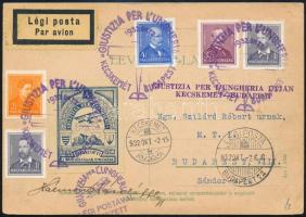 1932 Giustizia per l'Ungheria alkalmi repülés levelezőlap Kecskemét - Budapest