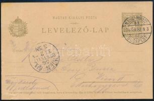 1904 Díjjegyes levelezőlap M.SZIGET-MISKOLCZ-BUDAPEST 33.SZ. vasúti bélyegzéssel