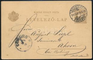 1899 Milleniumi 2kr díjjegyes képeslap Németországba