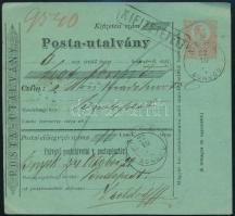 1874 5kr díjjegyes postautalvány "NYÉK BORSOD" - Budapest