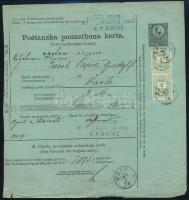 1878 Horvát-német nyelvű díjjegyes postai utánvételi jegy 3kr pár kiegészítéssel "ZAGREB" -"CAVLE"