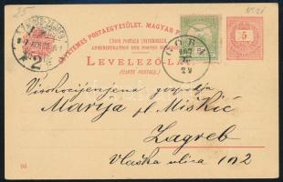1907 5kr díjjegyes milleniumi képeslap késői felhasználása 5f Turul bélyeggel "GORA" -Zagr...