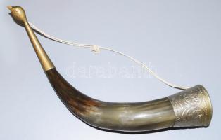 Szaru díszkürt, szerelékkel, h: 36 cm