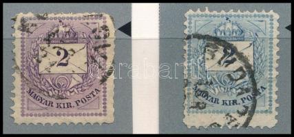 1881 2 db 2kr I. típus jelzett, ritka vésésjavítással (ex Orbán, Sebestyén aranyérmes kiállítási anyagból)