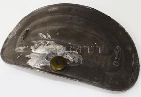 Jelzett antik fém íves melegvizes ágymelegítő, javított, h: 29,5 cm