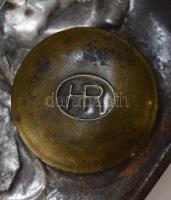 Jelzett antik fém íves melegvizes ágymelegítő, javított, h: 29,5 cm