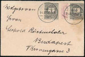 1894 Budapest helyi levél felezett Színesszámú 2kr + 2 x Feketeszámú 1kr bérmentesítéssel