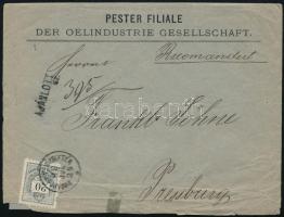 1882 20kr ajánlott levélen Budapestről Pozsonyba, 11 1/2 : 13 fogazással (MBK 3.000 p)