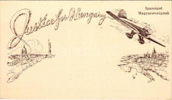 Igazságot Magyarországnak. Az Amerikai-Magyar Óceán repülés a világ figyelmét a Magyarország ellen Trianonban elkövetett igazságtalanságra hívja fel / Justice for Hungary. VIA Hungarian-American Ocean Flight 8005 W. Jefferson Detroit (apró szakadás / tiny tear)