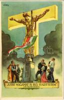 1938 Ezért magamat is reá feszíttetem. Hiszekegy. Kiadja az Ereklyés Országzászló Nagybizottsága / Hungarian irredenta propaganda, Hungarian flag, Treaty of Trianon s: Lamoss + "1938. okt. 11. Az első visszatért magyar város Ipolyság" So. Stpl (EK)