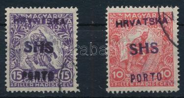 SHS 1919 Zágrábi szükségportó felülnyomás Hadisegély (III.) 10f és 15f bélyegen