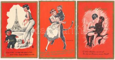 3 db MODERN krampusz művészlap - 1966 / 3 modern Krampus art postcards - 1966