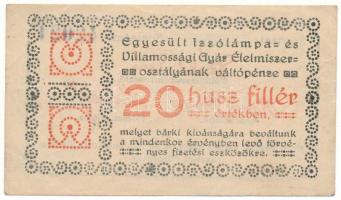 1920. Budapest 20f "Egyesült Izzólámpa Villamossági Gyár" lyukasztás nélkül T:F Adamo BUC-58.1
