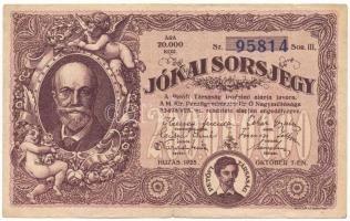 1925. Budapest "Jókai sorsjegy" 20.000K értékben, "95814 Sor. III." sorszámmal T:F beszakadások